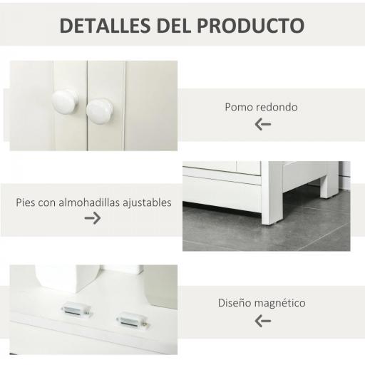 Armario Auxiliar de Baño con 2 Puertas Estante Interior Ajustable y Compartimento Abierto Mueble de Baño para Salón Cocina 60x30x80 cm Blanco [4]