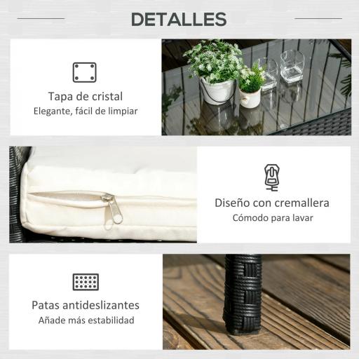 Conjunto de Jardín de Ratán Sintético con 2 Sillones 1 Sofá de 2 Plazas 1 Mesa de Centro y Cojines Negro y Crema [2]