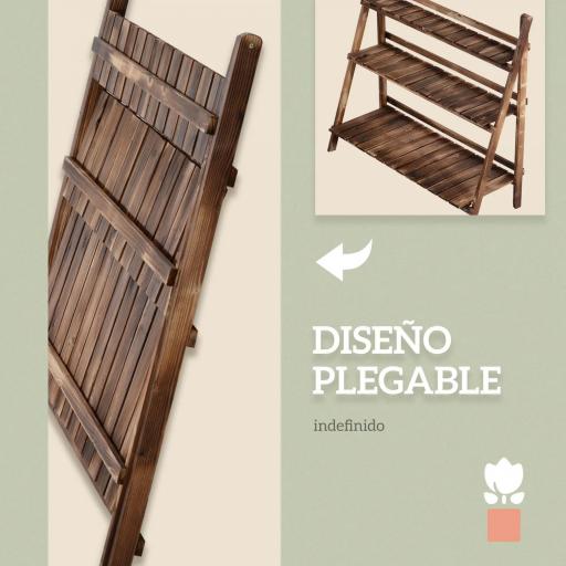 Soporte para Plantas de Madera de 3 Niveles para Interior y Exterior Terraza Jardín 100x37x93 cm Carbonizado [3]