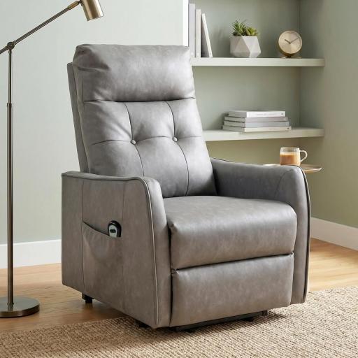 Sillón Relax Reclinable Eléctrico Levanta Personas de Cuero PU Control Remoto Asiento con Resorte Reposapiés Gris [2]