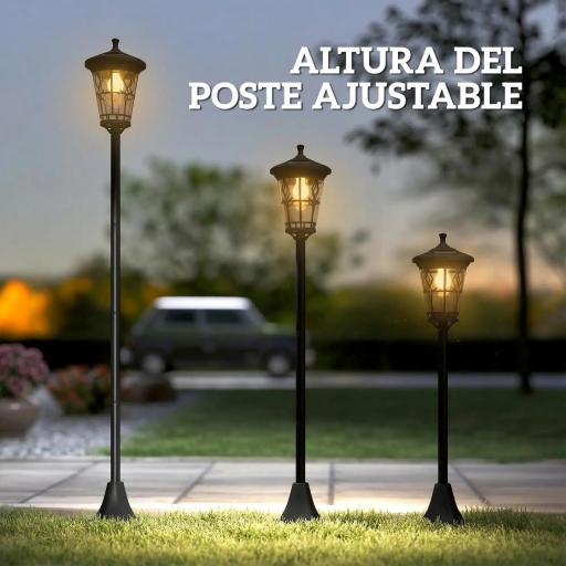 Set de 2 Farolas Solares de Jardín con Altura Ajustable 2 Modos de Brillo IP44 Impermeable para Terraza Patio Negro [6]