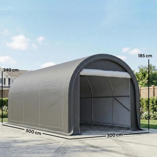 Garaje Exterior para Coche 3x5 m Impermeable con Tejido PE Resistente Marco de Acero Galvanizado UPF30+ Gris [1]