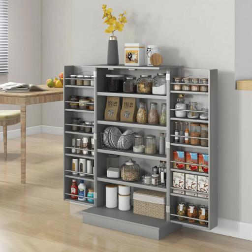 Armario Despensa Cocina con 2 Puertas y 16 Estantes Alacena Moderna con Estantes Ajustables 60x30x104cm Gris