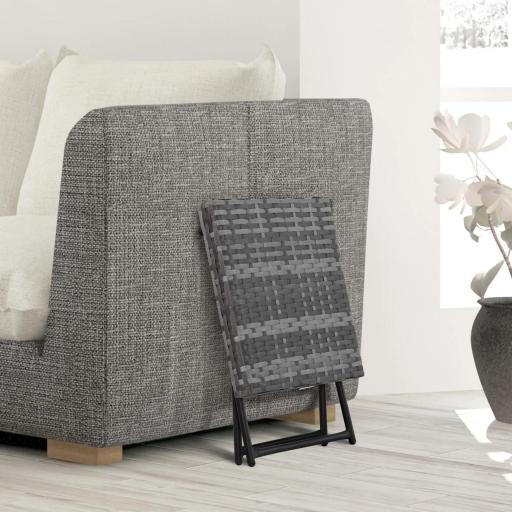 Mesa de Terraza Exterior de Ratán PE Plegable con Patas Cruzadas y Marco de Acero para Patio Balcón 40x40x40 cm Gris [6]