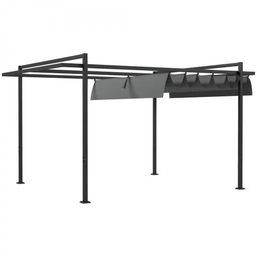 Cenador de Jardín 3x4 m con Techo Retráctil de Poliéster y 12 Orificios de Drenaje Pérgola para Terraza Gris Oscuro [7]