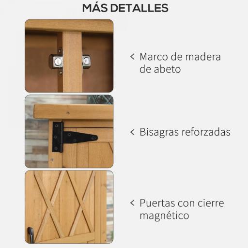 Armario de Jardín 0,24 m² 75x40x90 cm con 4 Estantes y Techo de Galvanizado para Almacenamiento de Herramientas Natural [5]