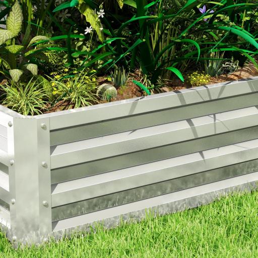 Jardinera Elevada Rectangular de Acero Galvanizado para Cultivar Plantas Flores Hierba 120x60x30,5 cm Plata [7]