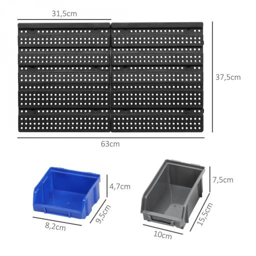 Estantería de Pared para Herramientas de 33 Piezas 63x18x37,5 cm con 30 Cajas Desmontable y 2 Paneles Azul y Gris [4]