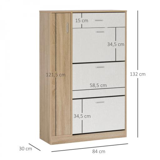Mueble Zapatero de 3 Puertas para 18-27 Pares de Zapatos Zapatero Moderno con Cajón y Puerta 84x30x132 cm Natural [1]