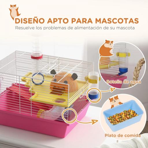 Jaula para Hámster con Cuenco Bebedero Rueda de Ejercicio Torre de Observación y Casita 34x27x25 cm Rosa [2]