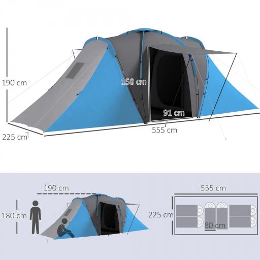 Tienda de Campaña para de 4-6 Personas con 2 Dormitorios Tienda de Camping Impermeable 3000mm 555x225x190 cm Gris y Azul [1]