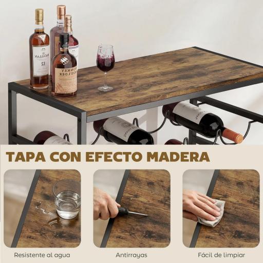 Botellero para 30 Botellas de 6 Niveles con Encimera de Efecto Madera Estilo Industrial 59x30x88,5 cm Marrón Rústico [4]