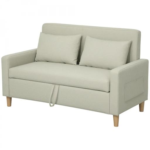 Sofá de 2 Plazas Tapizado en Lino Sintético con Espacio de Almacenaje 2 Almohadas y Patas de Madera 135x71x84 cm Beige [9]