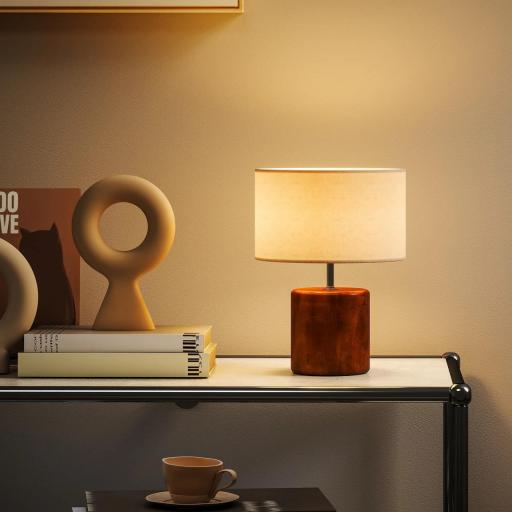 Lámpara de Mesa Rústica Lámpara de Mesita de Noche con Base de Madera Pantalla de Lino Interruptor Basculante Marrón [7]