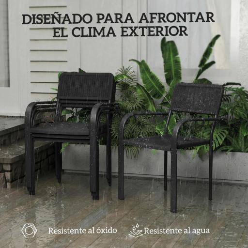 Juego de 4 Sillas de Jardín Exterior Apilables con Reposabrazos Respaldo y Marco de Acero 55x60x83 cm Negro [4]
