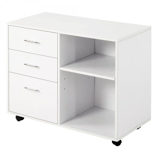 Armario de Oficina para Impresora Mueble Multifuncional con 3 Cajones Estantes y Ruedas 80x40x65 cm Blanco [6]