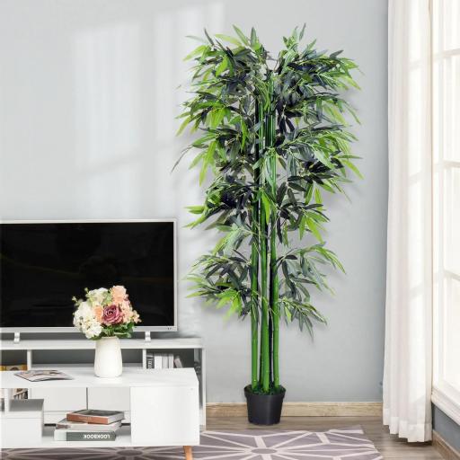 Planta Artificial 180 cm con Cañas Maceta Árbol Artificial Decoración para Hogar Salón Oficina Verde [4]