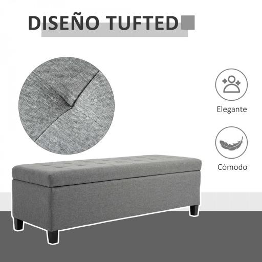 Banco de Almacenamiento Puff de Almacenaje Taburete Tapizado en Lino con Tapa Abatible para Entrada 125x49x41,5 cm Gris [6]