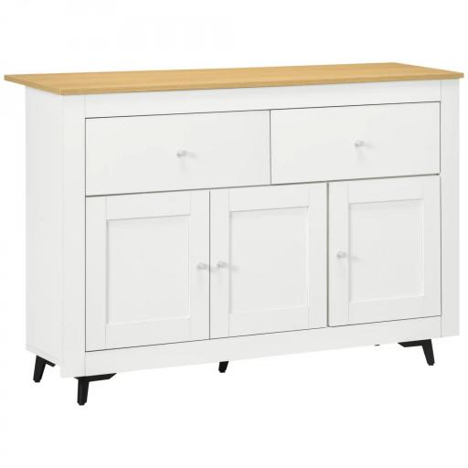 Aparador con 2 Cajones 3 Puertas Estante Ajustable Mueble Auxiliar de Cocina 117x35x80 cm Blanco [6]