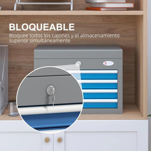 Caja de Herramientas Metálica con Cerradura 4 Cajones y Bandeja Superior Asa Lateral 20Kg Capacidad 45x24,5x32,5 cm Gris [5]