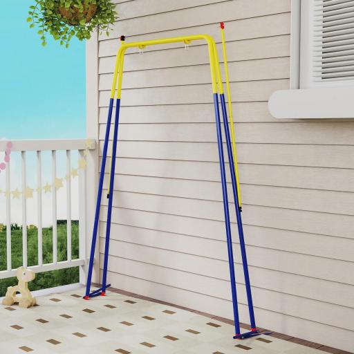 Estructura de Columpio Infantil Plegable con 2 Ganchos 4 Estacas Resistente para 50 kg Forma A 128x155x157 cm Azul [6]