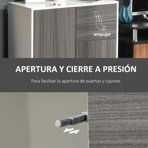 Aparador para Cocina con 2 Puertas 2 Cajones Marco de Blanco Brillante Estante Ajustable Apertura a Presión Armario de Almacenamiento para Dormitorio Salón 79x36x74 cm Gris [9]