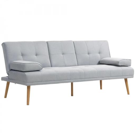 Sofá Cama 3 Plazas con Respaldo Ajustable de 3 Niveles Reposabrazos Desmontable 181x77x78 cm Gris Claro [10]