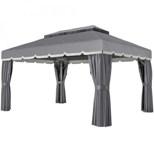 Cenador de Jardín 4x3m Pabellón de Jardín Gazebo con Doble Techo 4 Cortinas y Mosquitera Marco de Aluminio UPF50+ Gris [8]