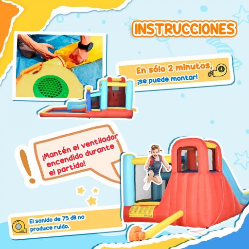 Castillo Inflable de 3-8 Años con Soplador Tobogán Trampolín Piscina Bolsa de Transporte 435x245x200 cm Multicolor [1]