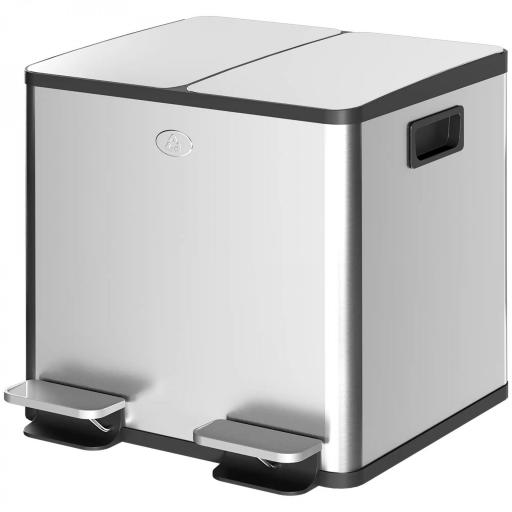 Papelera Cocina de Acero Inoxidable con 2 Compartimentos 2x15L Pedal Tapas de Cierre Suave y Cubo Extraíble Plata [9]