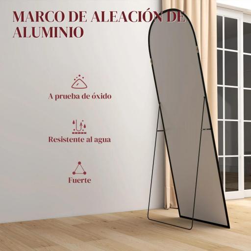Espejo de Pie Cuerpo Entero de Aleación de Aluminio Espejo de Pared con 2 Formas de Uso Rectangular 60x1,5x165 cm Negro [4]