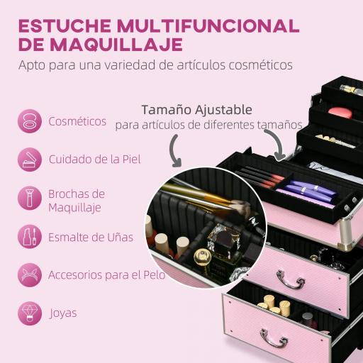 Maleta de Maquillaje Profesional Estuche para Cosmética con 6 Cajones Extensibles y Cierre Llave 36x23x58cm Rosa [7]