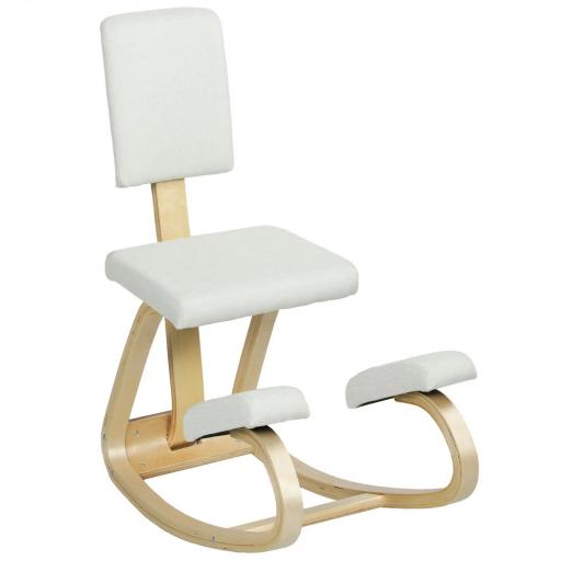 Silla Ergonómica de Rodillas con Respaldo Cojines Acolchados Marco de Madera para una Mejor Postura Oficina Crema [9]