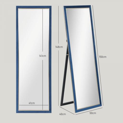 Espejo de Cuerpo Entero 150x50 cm con Marco en Terciopelo y Soporte para Salón Dormitorio Azul [1]