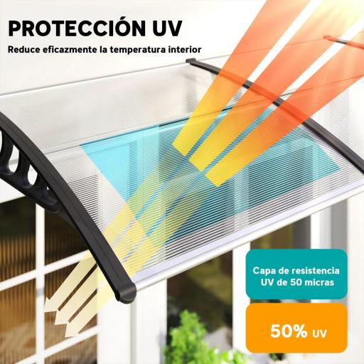Tejadillo de Protección 200x96x27 cm Marquesina Exterior para Puertas y Ventanas contra Sol y Lluvia Transparente [2]