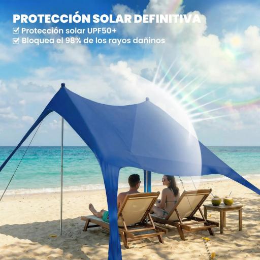 Carpa Playa Plegable con Esterilla UPF50+ Postes de Aluminio Pala Estacas y Bolsa de Transporte Azul [4]