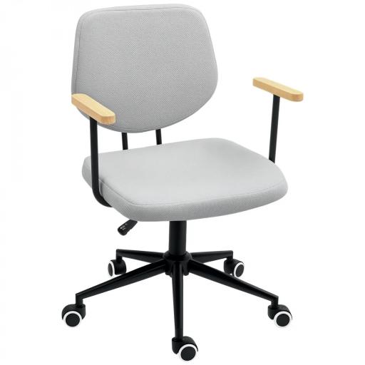 Silla de Oficina Moderna con Reposabrazos de Madera Asiento Ajustable y Ruedas para Oficina y Estudio 59x55x84-94cm Gris [9]