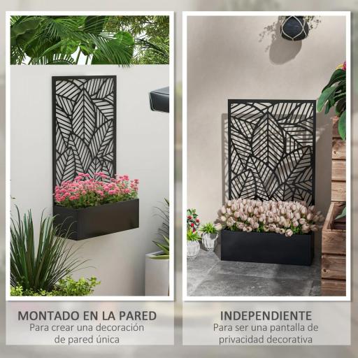 Jardinera con Biombo de Metal Huerto Urbano de Pared o de Pie para Cultivos Plantas o Decoración 61x23x113 cm Negro [4]
