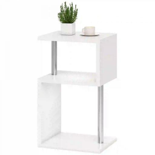 Mesa Auxiliar con Luz LED de 3 Niveles con Estantes y Estructura de Aluminio para Salón Dormitorio 44x38x75 cm Blanco [9]