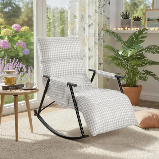 Silla Mecedora con Respaldo y Reposapiés Ajustables Mecedora Sillón Balancín Tapizado en Lino 62x100x89 cm Gris [6]