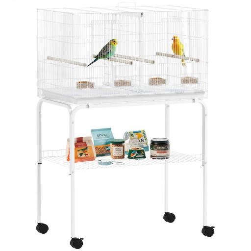 Jaula para Pájaros con Divisor Comederos Bandeja Extraíble y Soporte para Canarios y Periquitos 76x46x46/116 cm Blanco [9]
