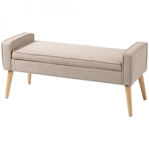 Baúl de Almacenaje Tapizado en Lino con Tapa Abatible y Patas de Madera para Dormitorio Salón 20x45x54 cm Beige [9]