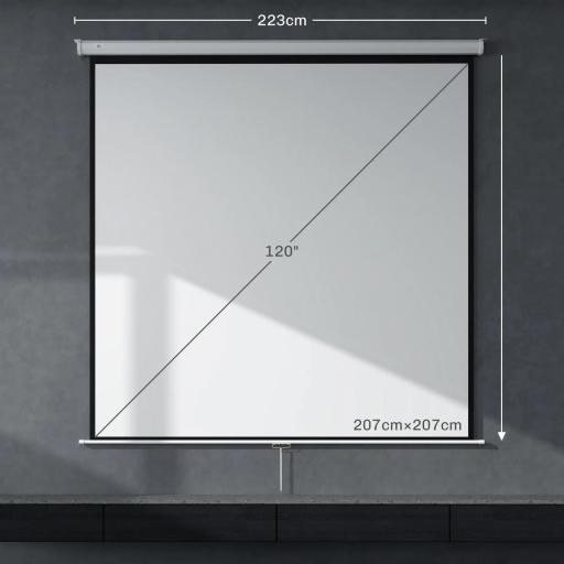 Pantalla de Proyector Manual 120 Pulgadas Pantalla de Proyección Portátil Formato 1:1 para Interior y Exterior Cine en Casa Patio 207x207 cm Blanco [1]