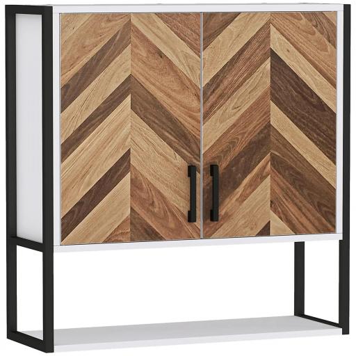 Armario de Pared para Baño Armario Colgante con 2 Puertas Estante Ajustable y Estante Abierto 59x20x60 cm Multicolor [3]