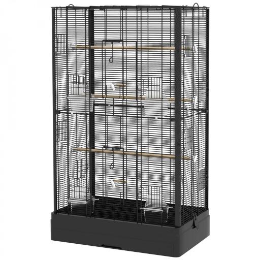 Jaula para Pájaros 61x36,5x98 cm con 8 Puertas 5 Perchas Bandeja Extraíble y 4 Comederos para Periquitos Pinzones Negro [8]
