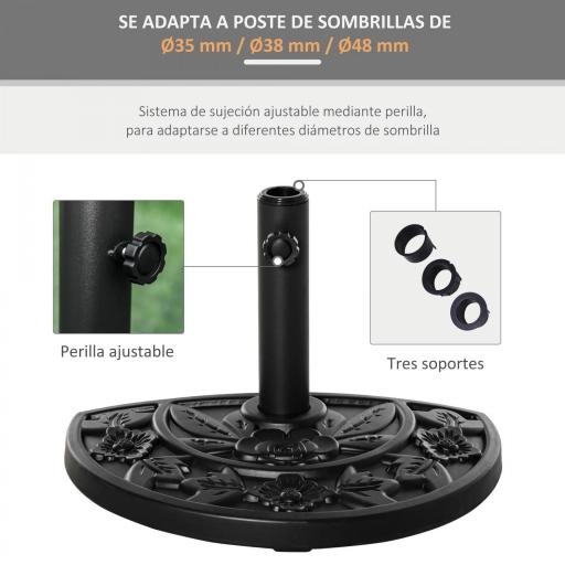 Base para Sombrilla Semicircular Peso 9 kg Soporte Parasol de Jardín Apto para Mástil de 35mm/38mm/48mm Relleno de Cemento para Terraza Patio 50x32x32 cm Negro [5]
