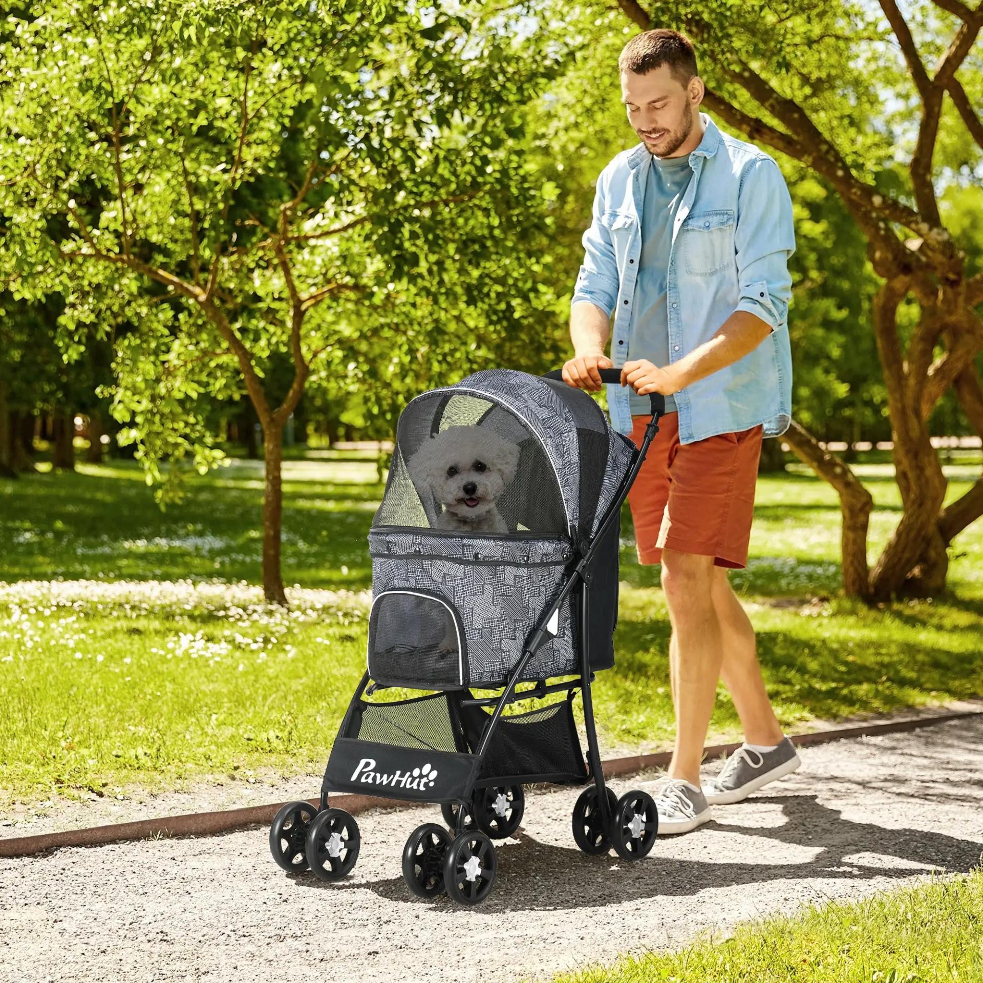 Cochecito para Perros Pequeños Plegable con Cesta de Almacenaje Capota Ajustable y 2 Ruedas Universales 81x48x99 cm Gris