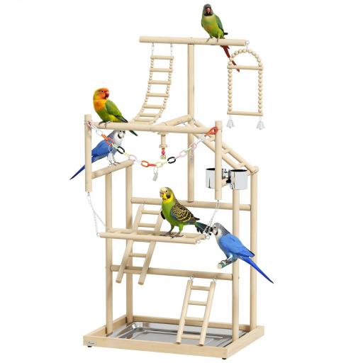 Parque de Juegos para Pájaros Soporte de Madera para Pájaros con Escaleras Columpio Cadena Bandeja Comederos [9]