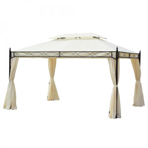 Cenador de Jardín 4x3m Pabellón con Techo Doble Transpirable y 4 Cortinas Laterales Extraíbles Carpa de Acero Anti-UV Gazebo para Fiestas Bodas Eventos al Aire Libre Crema [8]