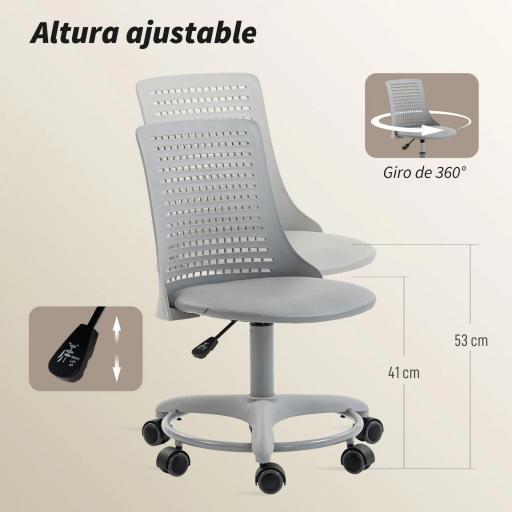 Silla de Escritorio sin Brazos Silla de Oficina Giratoria con Respaldo Hueco Altura Ajustable Gris [4]
